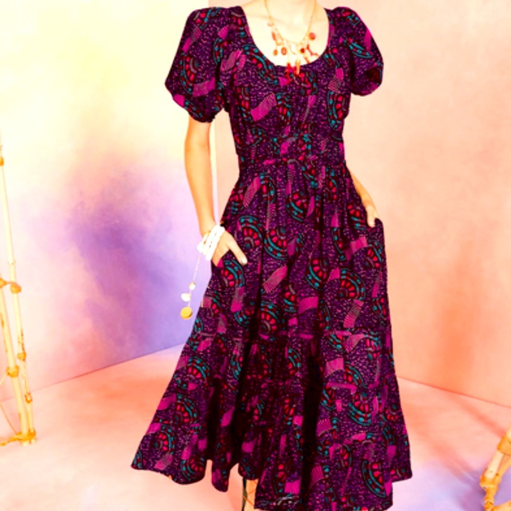 Ulla Johnson Magenta & Teal Abstract Print Maxi Dress